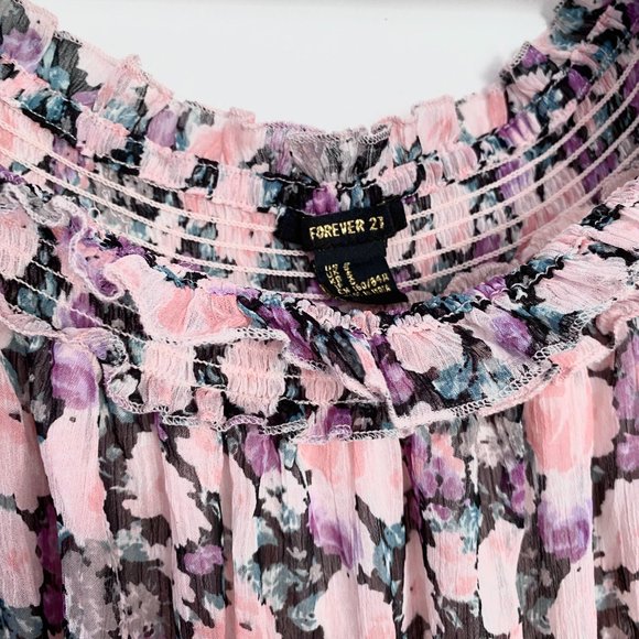 F21 Floral Mesh Layered Off-The-Shoulder Maxi Dress - Picture 3 of 4